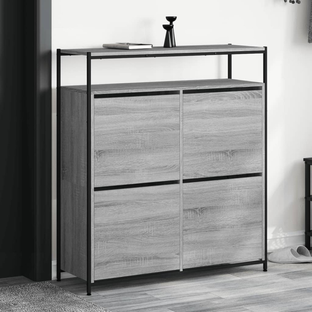 Produktbild för Skoskåp med 4 flip-lådor grå sonoma 100x34x112 cm