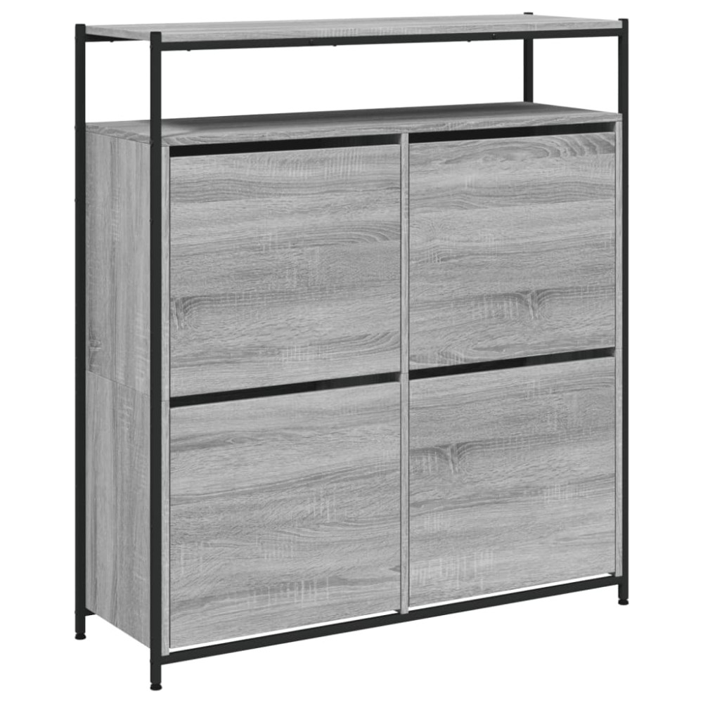 Produktbild för Skoskåp med 4 flip-lådor grå sonoma 100x34x112 cm