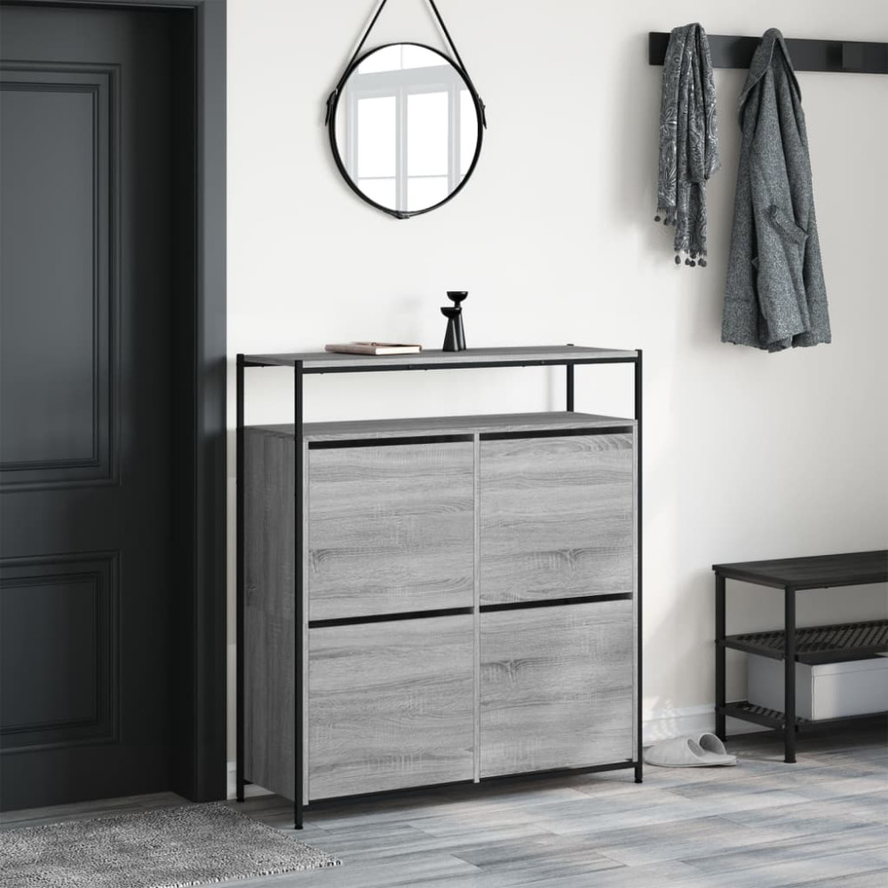 Produktbild för Skoskåp med 4 flip-lådor grå sonoma 100x34x112 cm