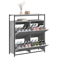 Produktbild för Skoskåp med 4 flip-lådor grå sonoma 100x34x112 cm