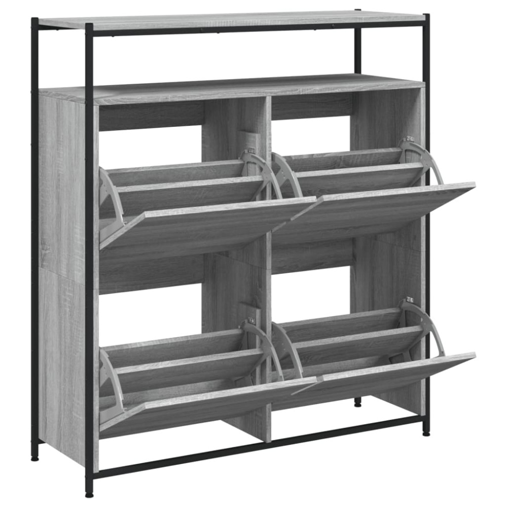 Produktbild för Skoskåp med 4 flip-lådor grå sonoma 100x34x112 cm