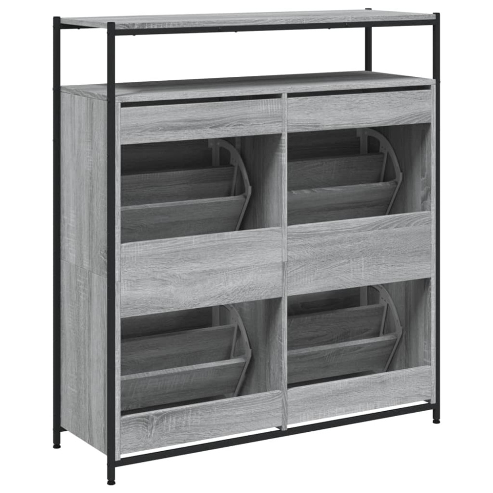 Produktbild för Skoskåp med 4 flip-lådor grå sonoma 100x34x112 cm