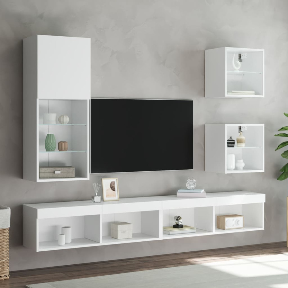 Produktbild för Tv-bänk 5 delar LED vit konstruerat trä