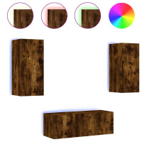 Miniatyr av produktbild för Tv-bänk 4 delar LED rökfärgad ek konstruerat trä