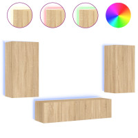 Miniatyr av produktbild för Tv-bänk 4 delar LED sonoma-ek konstruerat trä