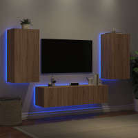 Miniatyr av produktbild för Tv-bänk 4 delar LED sonoma-ek konstruerat trä