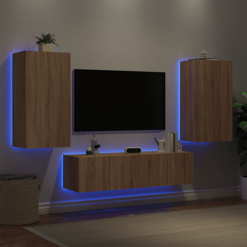 Produktbild för Tv-bänk 4 delar LED sonoma-ek konstruerat trä