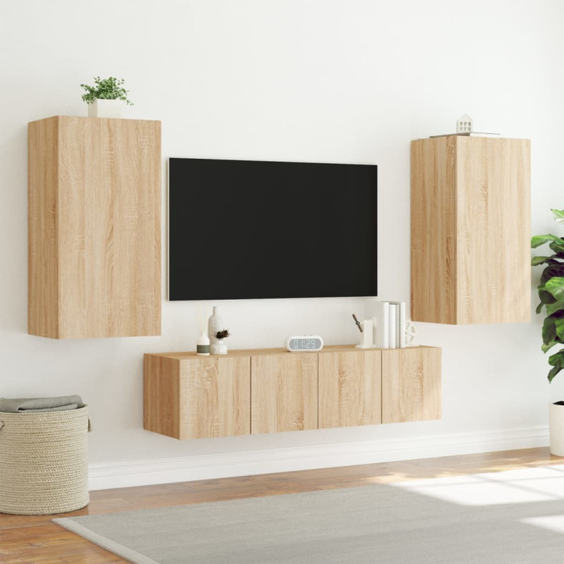 Produktbild för Tv-bänk 4 delar LED sonoma-ek konstruerat trä