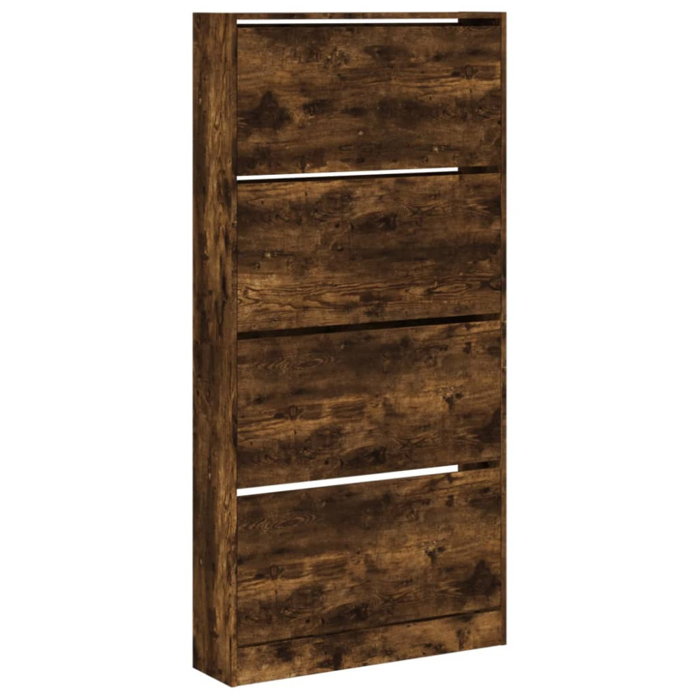 Produktbild för Skoskåp med 4 flip-lådor rökfärgad ek 80x21x163,5 cm