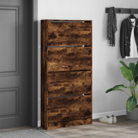 Produktbild för Skoskåp med 4 flip-lådor rökfärgad ek 80x21x163,5 cm