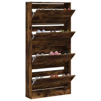 Produktbild för Skoskåp med 4 flip-lådor rökfärgad ek 80x21x163,5 cm
