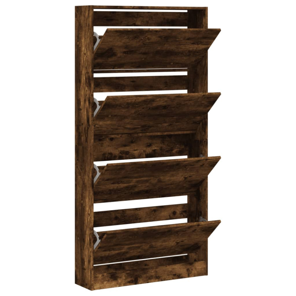 Produktbild för Skoskåp med 4 flip-lådor rökfärgad ek 80x21x163,5 cm