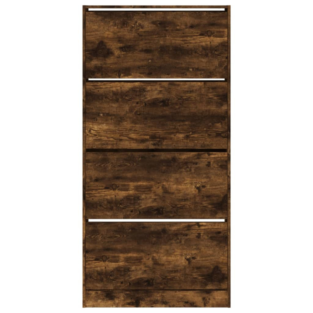 Produktbild för Skoskåp med 4 flip-lådor rökfärgad ek 80x21x163,5 cm