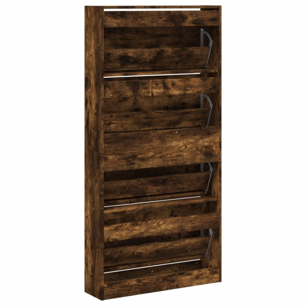 Produktbild för Skoskåp med 4 flip-lådor rökfärgad ek 80x21x163,5 cm