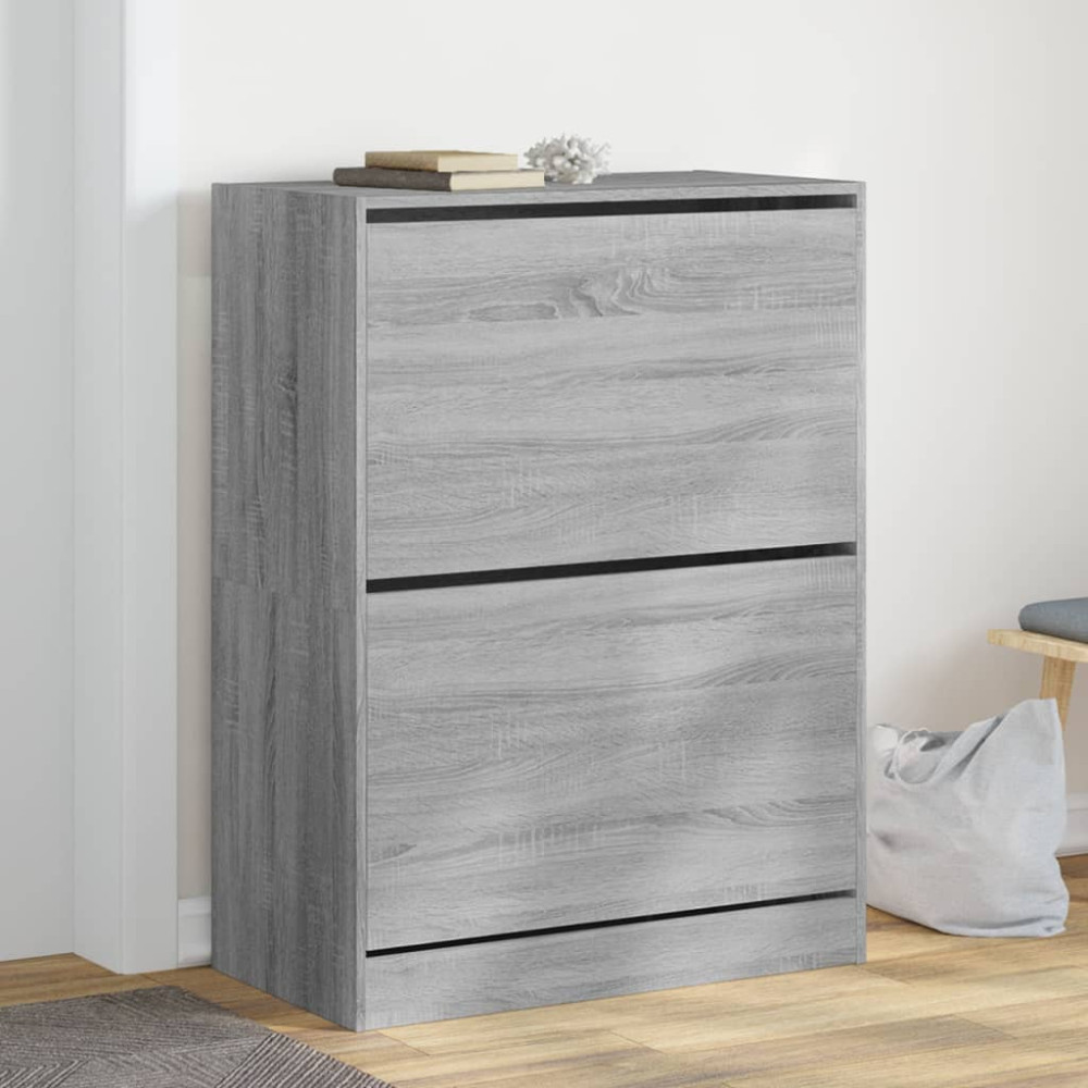 Produktbild för Skoskåp med 2 flip-lådor grå sonoma 80x42x108 cm