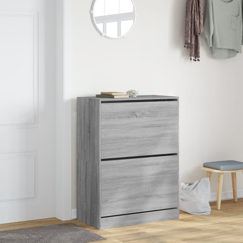 Produktbild för Skoskåp med 2 flip-lådor grå sonoma 80x42x108 cm