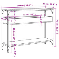 Produktbild för Avlastningsbord med hylla rökfärgad ek 100x29x75 cm