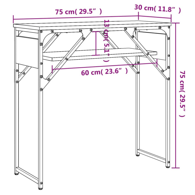 Produktbild för Avlastningsbord med hylla grå sonoma 75x30x75cm konstruerat trä