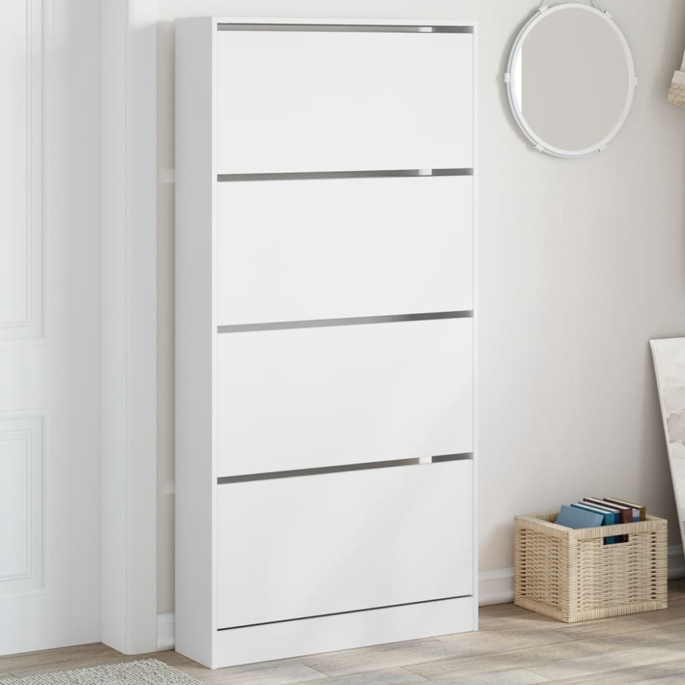 Produktbild för Skoskåp med 4 flip-lådor vit 80x21x163,5 cm