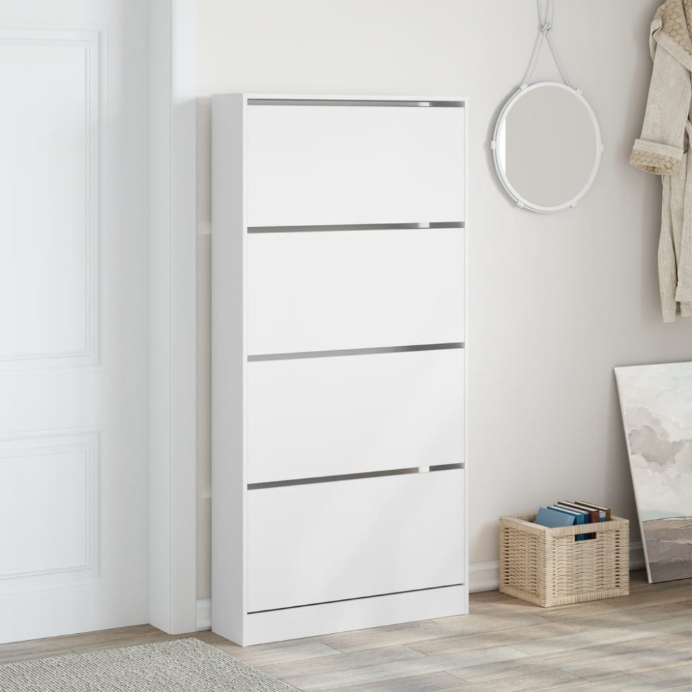 Produktbild för Skoskåp med 4 flip-lådor vit 80x21x163,5 cm