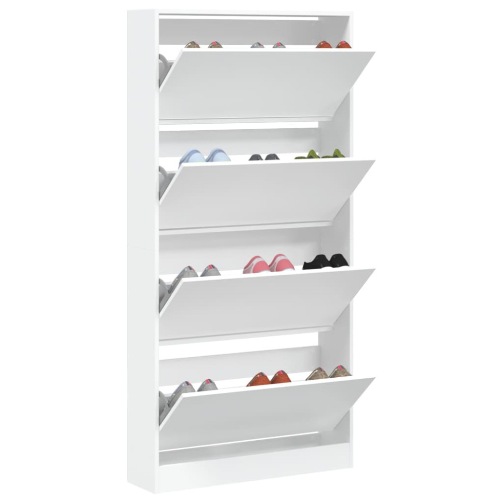 Produktbild för Skoskåp med 4 flip-lådor vit 80x21x163,5 cm