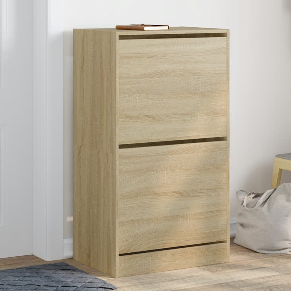 Produktbild för Skoskåp med 2 flip-lådor sonoma-ek 60x42x108 cm