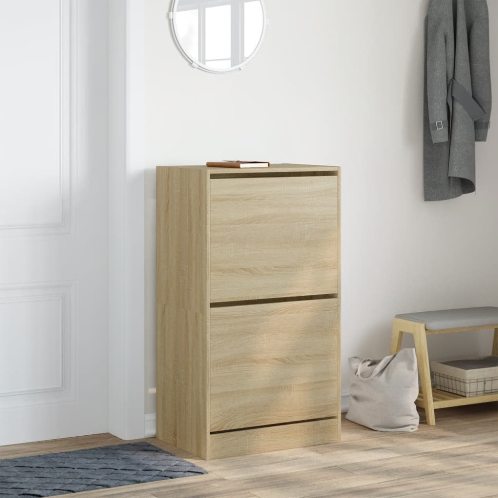 Produktbild för Skoskåp med 2 flip-lådor sonoma-ek 60x42x108 cm