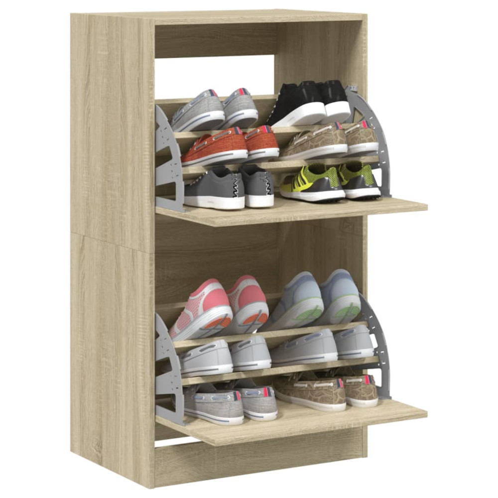Produktbild för Skoskåp med 2 flip-lådor sonoma-ek 60x42x108 cm