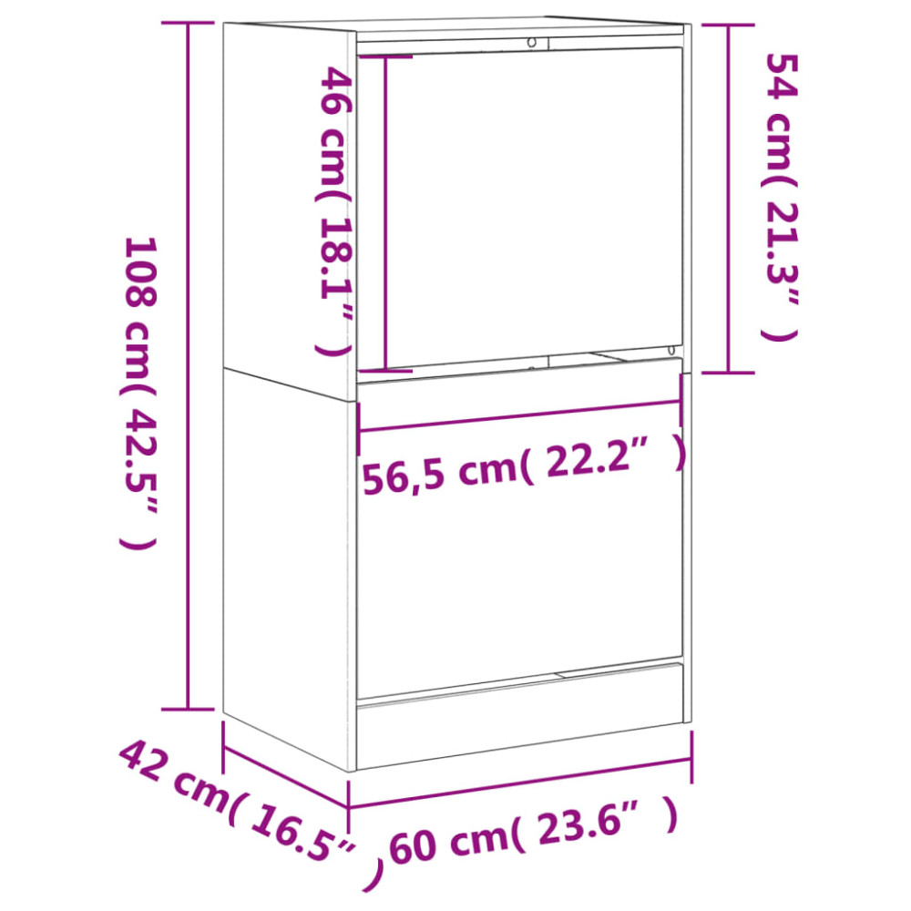 Produktbild för Skoskåp med 2 flip-lådor sonoma-ek 60x42x108 cm