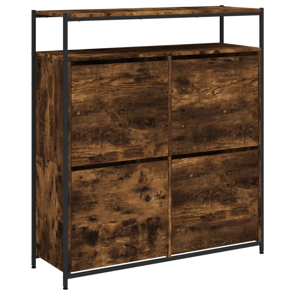 Produktbild för Skoskåp med 4 flip-lådor rökfärgad ek 100x34x112 cm