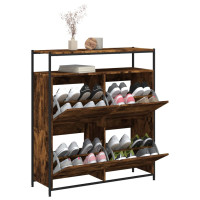 Produktbild för Skoskåp med 4 flip-lådor rökfärgad ek 100x34x112 cm