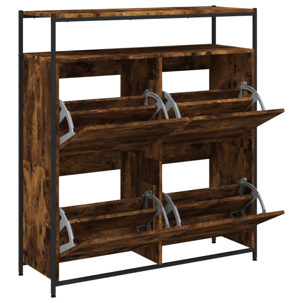 Produktbild för Skoskåp med 4 flip-lådor rökfärgad ek 100x34x112 cm