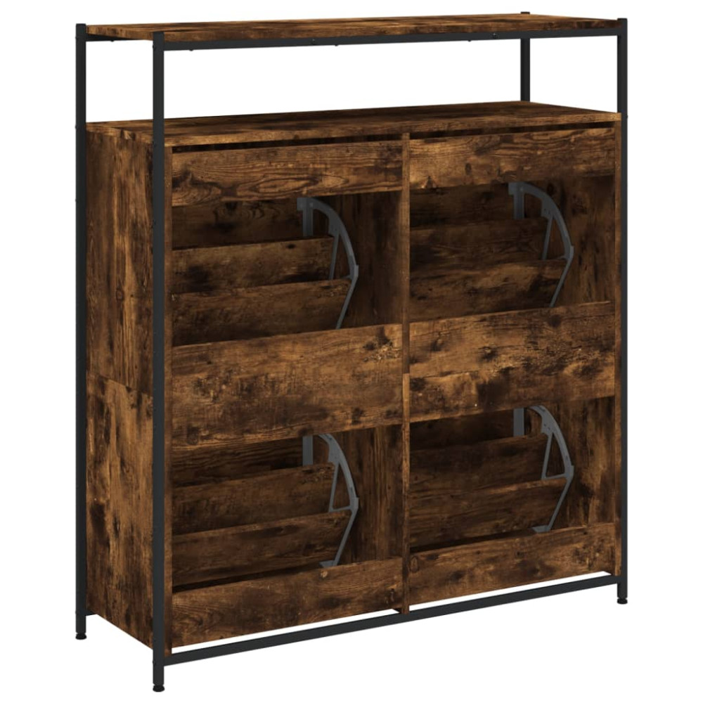 Produktbild för Skoskåp med 4 flip-lådor rökfärgad ek 100x34x112 cm