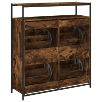 Produktbild för Skoskåp med 4 flip-lådor rökfärgad ek 100x34x112 cm