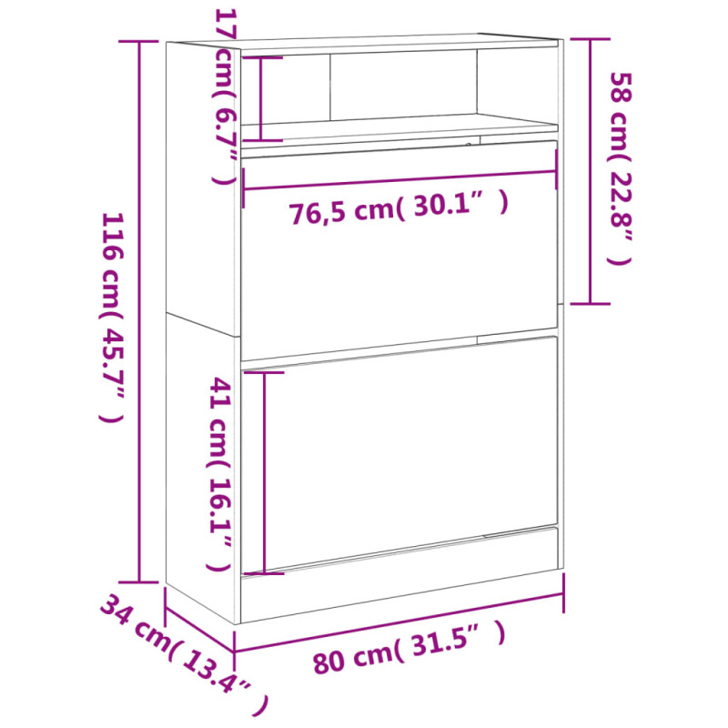 Produktbild för Skoskåp med 2 flip-lådor sonoma-ek 80x34x116 cm
