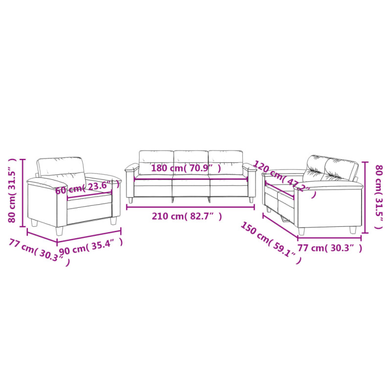 Produktbild för Soffgrupp med kuddar 3 delar taupe mikrofibertyg