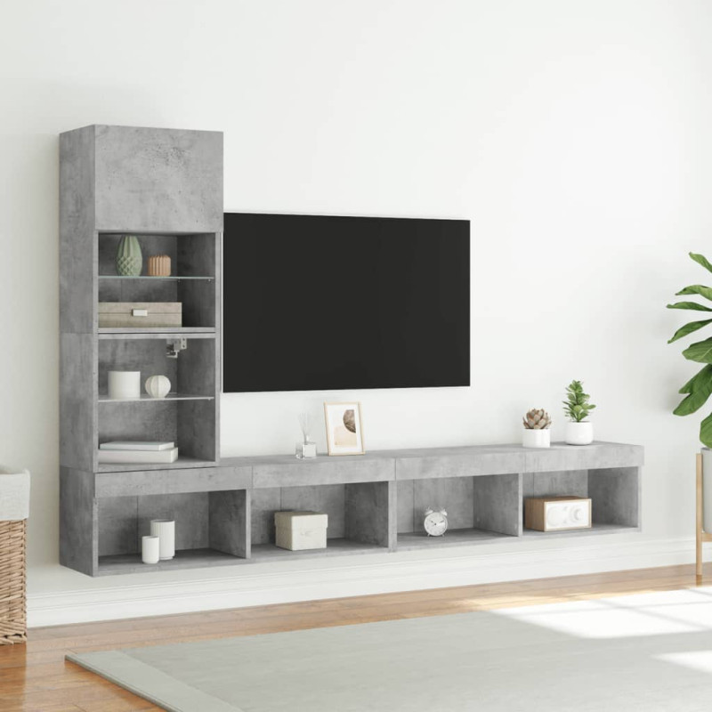 Produktbild för Tv-bänk 4 delar LED betonggrå konstruerat trä