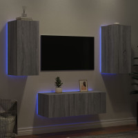 Miniatyr av produktbild för Tv-bänk 4 delar LED grå sonoma konstruerat trä