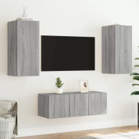 Miniatyr av produktbild för Tv-bänk 4 delar LED grå sonoma konstruerat trä