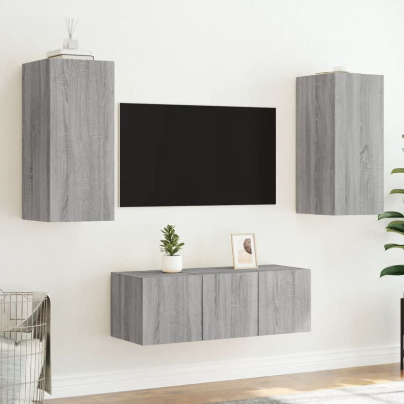 Produktbild för Tv-bänk 4 delar LED grå sonoma konstruerat trä