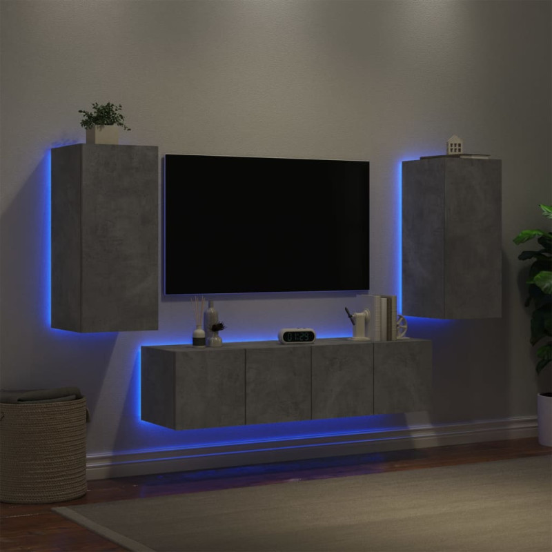 Produktbild för Tv-bänk 4 delar LED betonggrå konstruerat trä
