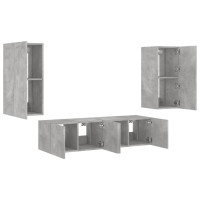 Miniatyr av produktbild för Tv-bänk 4 delar LED betonggrå konstruerat trä