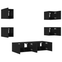 Produktbild för Tv-bänk 6 delar LED svart konstruerat trä