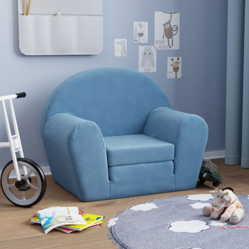vidaXL Bäddsoffa för barn blå mjuk plysch