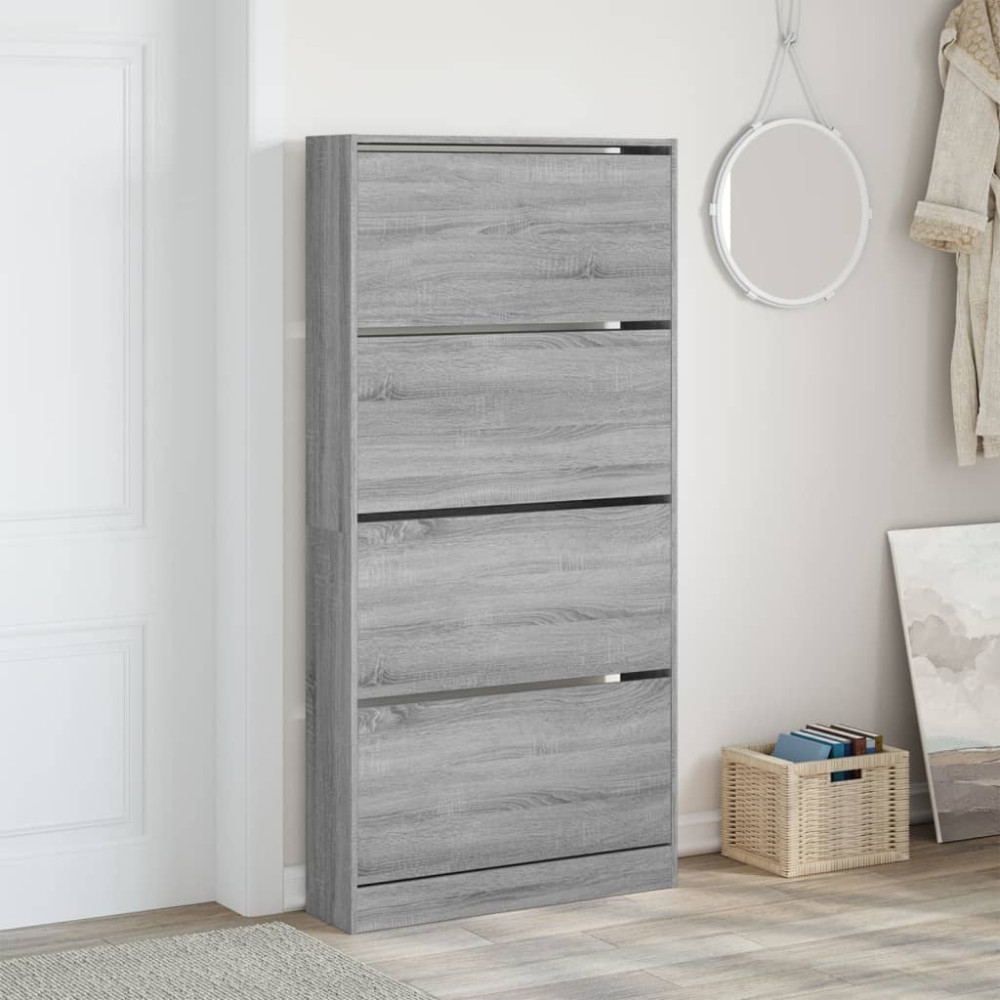 Produktbild för Skoskåp med 4 flip-lådor grå sonoma 80x21x163,5 cm
