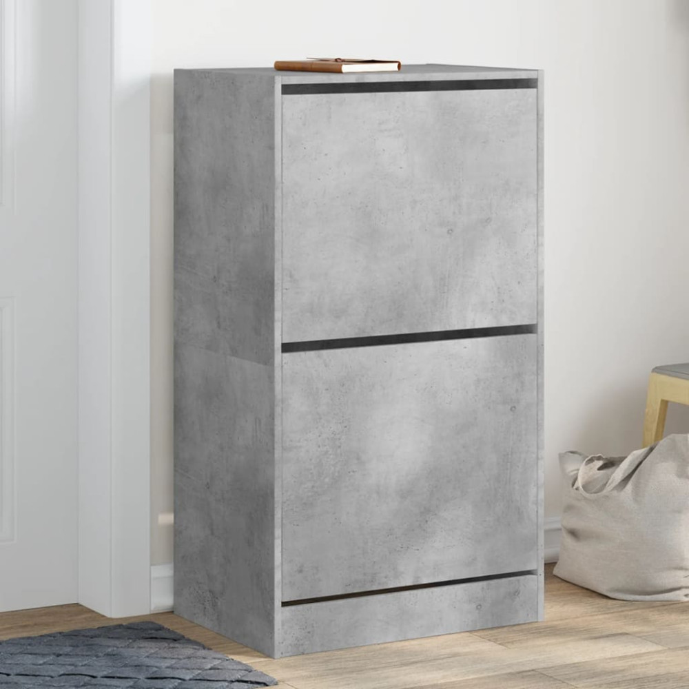 Produktbild för Skoskåp med 2 flip-lådor betonggrå 60x42x108 cm