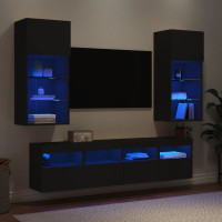 Miniatyr av produktbild för Tv-bänk 5 delar LED svart konstruerat trä