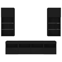 Miniatyr av produktbild för Tv-bänk 5 delar LED svart konstruerat trä