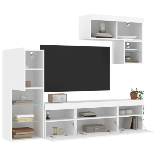 vidaXL Tv-bänk 6 delar LED vit konstruerat trä