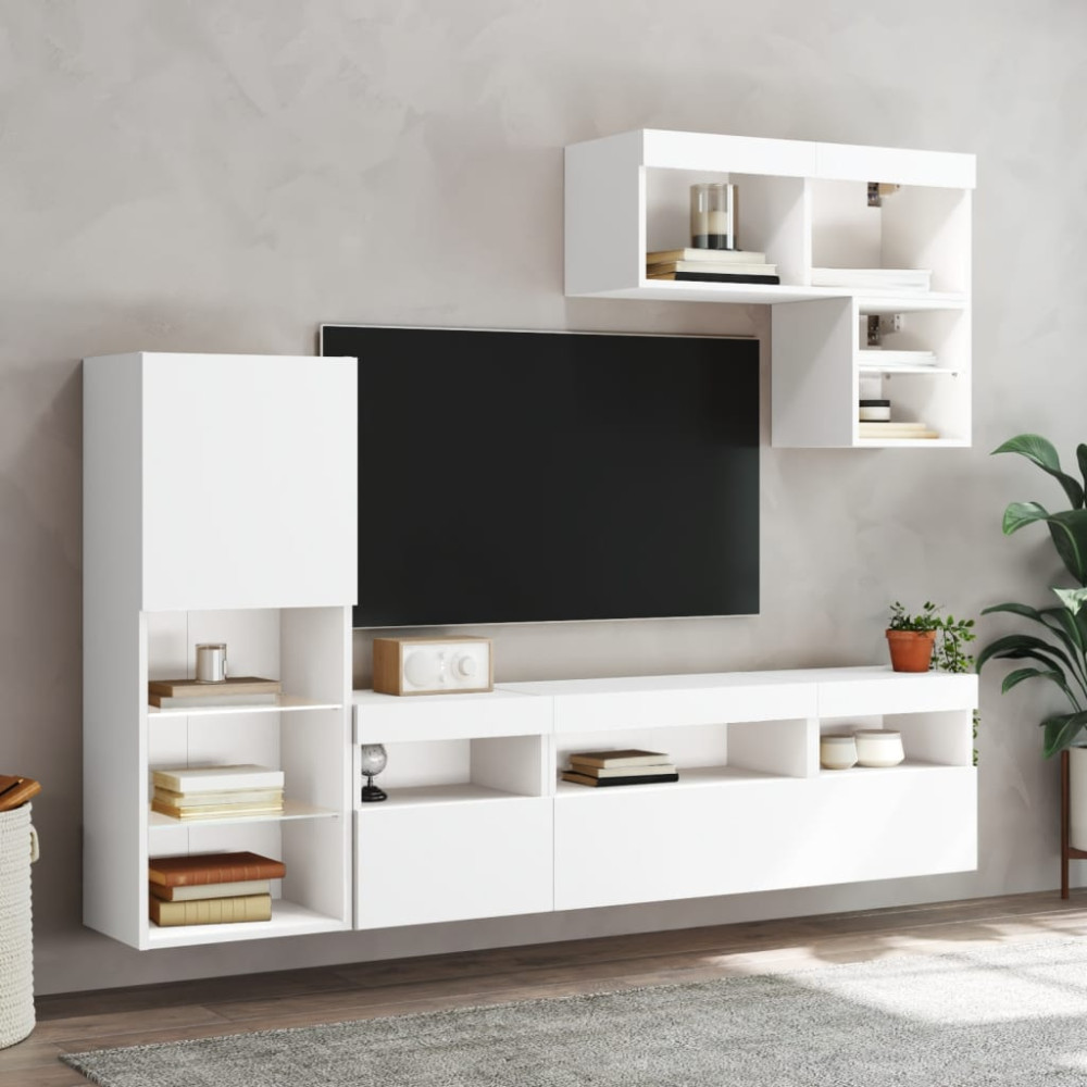 Produktbild för Tv-bänk 6 delar LED vit konstruerat trä